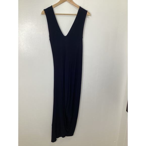Zero + Maria Cornejo Navy Midi Sleeveless Draped Hem Jersey Asymmetrical Dress M - Picture 7 of 10